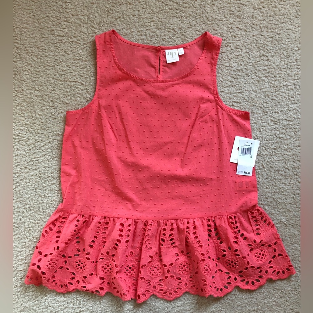 NWT Adyson Parker Women’s Sleeveless Eyelet Coral Peplum Top (Size: Small)